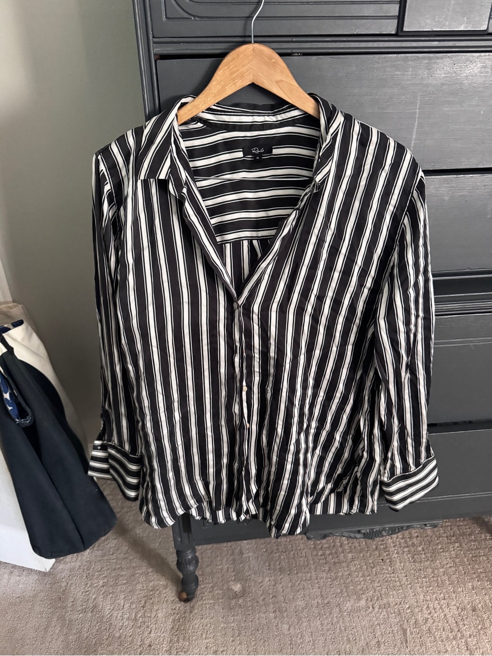 Rails Silk Black and White Striped Women’s Button-Down Shirt